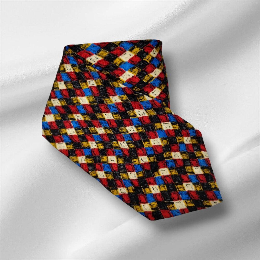 Ermenegildo Zegna Mens Multicolor Diamond Pattern Silk Tie